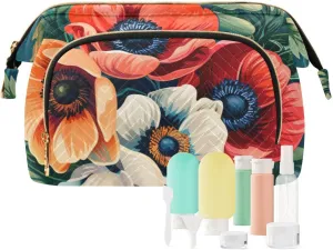 Anemone Flower Bouquet Makeup Bag for Women Large Capacity Cosmetic Bags Travel Toiletry Organizer
