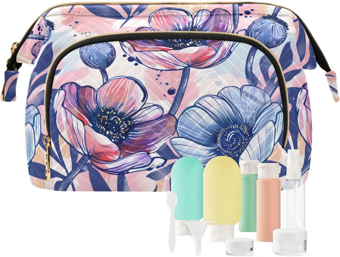 Anemone Flower Makeup Bag for Women Large Capacity Cosmetic Bags Travel Toiletry Organizer