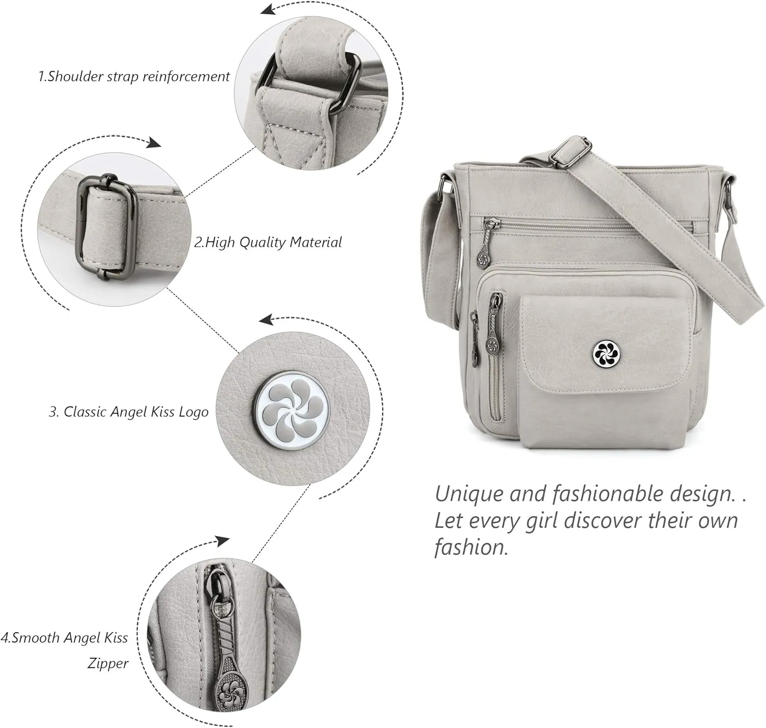 Angel Kiss Crossbody Bags Faux Vegan Leather Shoulder Bags for Women Small Handbag with Adjustable Strap