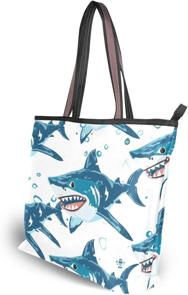 Angry Shark Blue Shoulder Bags Large Handle Ladies Handbag