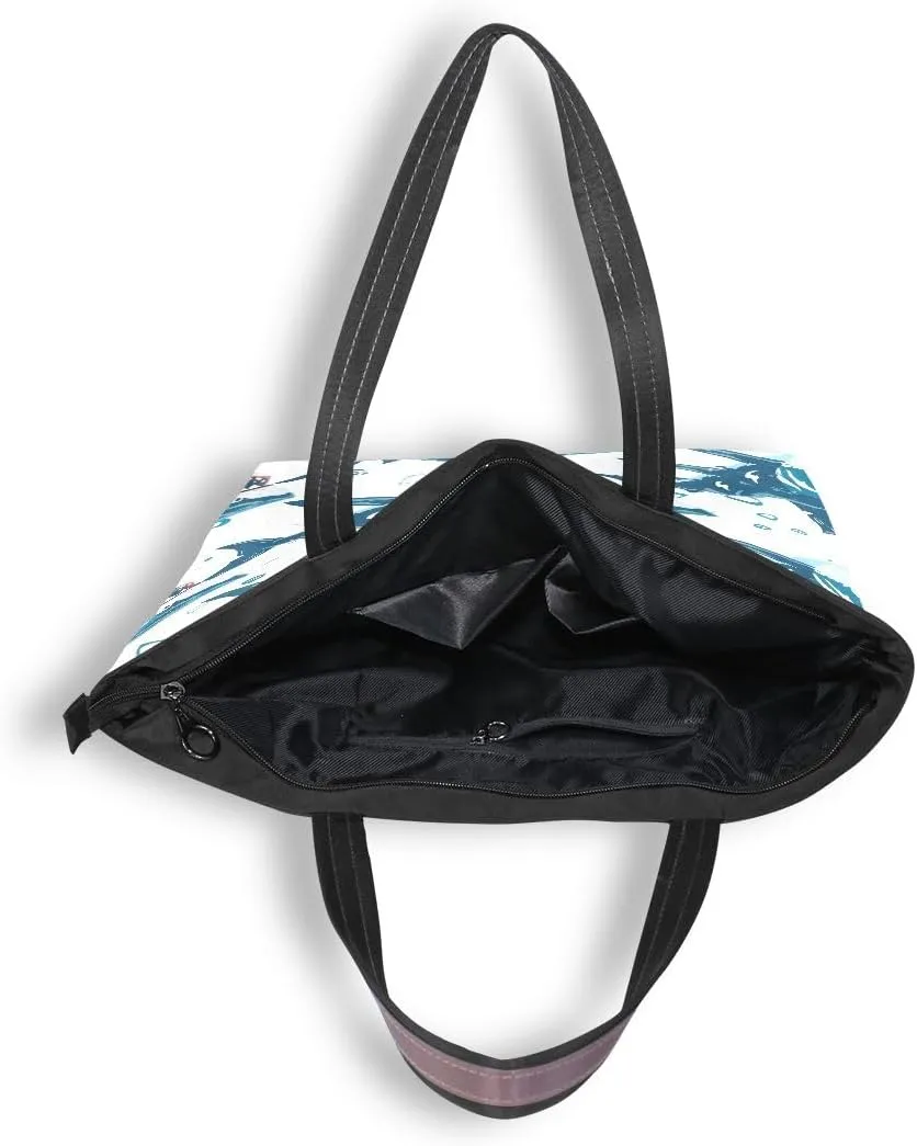Angry Shark Blue Shoulder Bags Large Handle Ladies Handbag