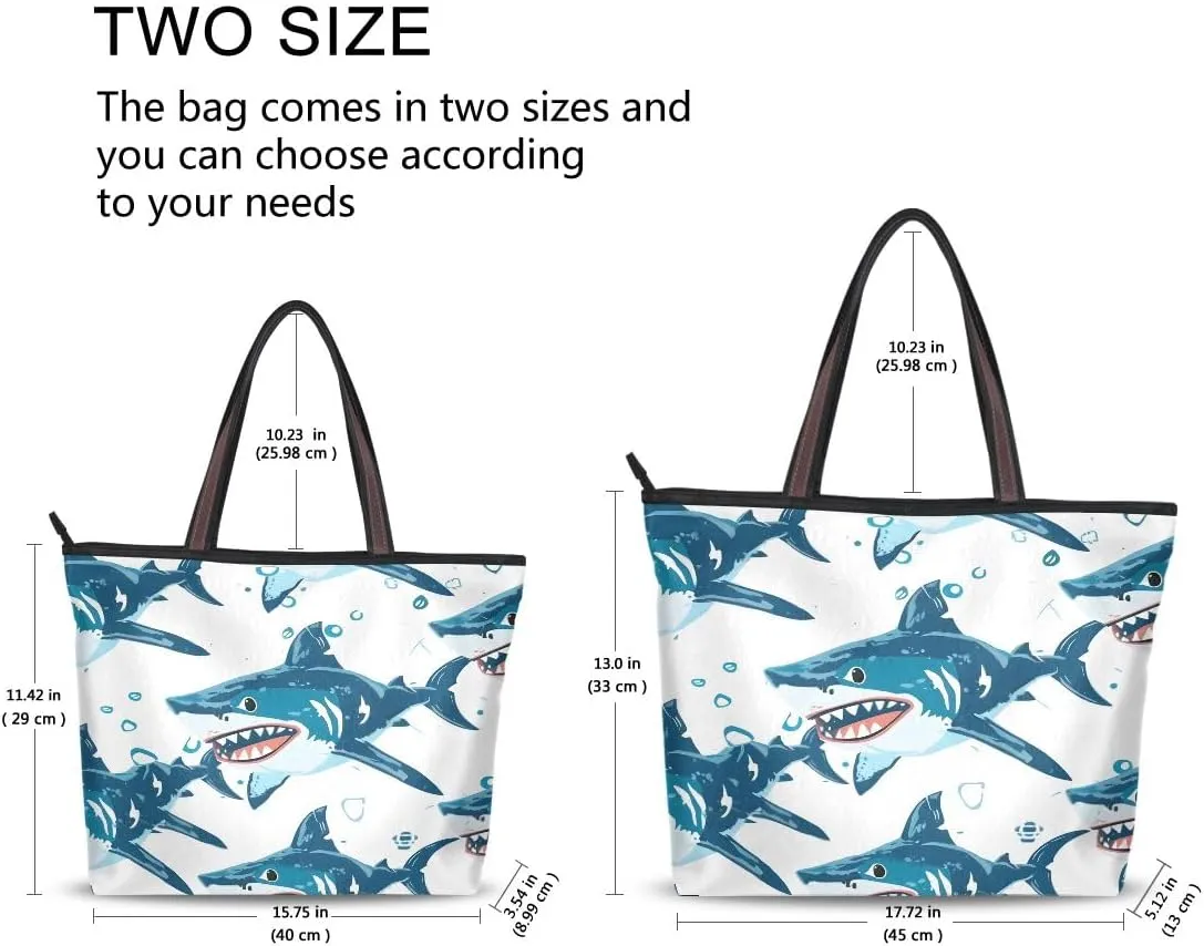 Angry Shark Blue Shoulder Bags Large Handle Ladies Handbag