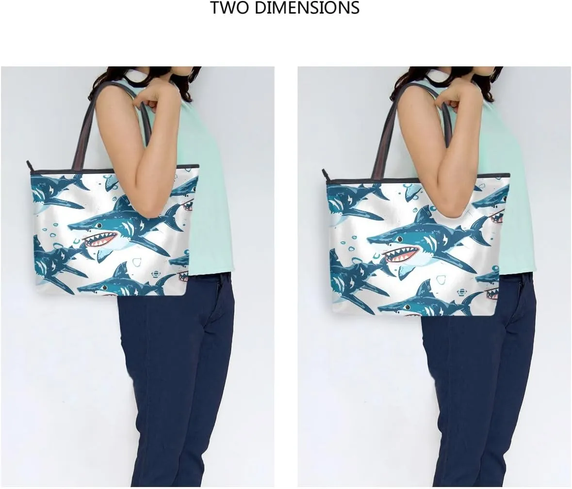 Angry Shark Blue Shoulder Bags Large Handle Ladies Handbag