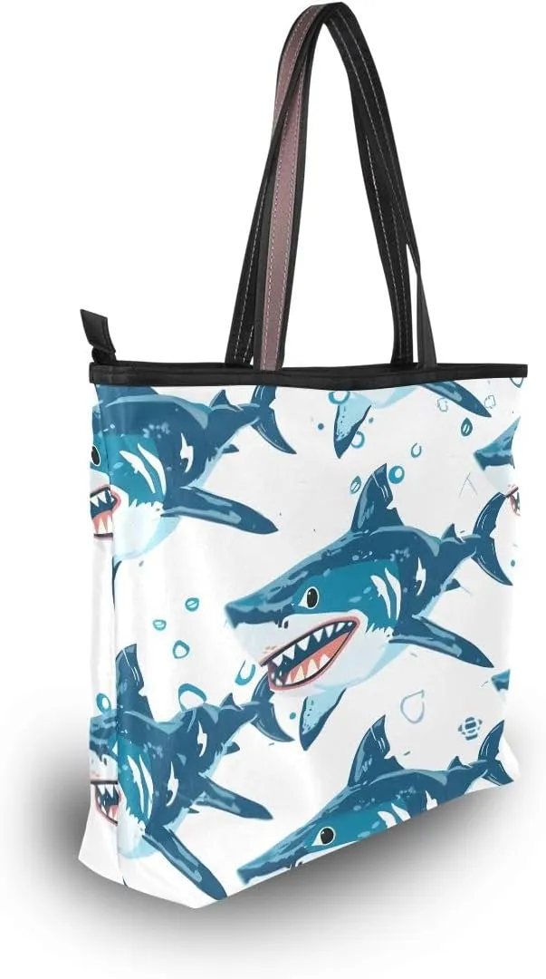 Angry Shark Blue Shoulder Bags Large Handle Ladies Handbag