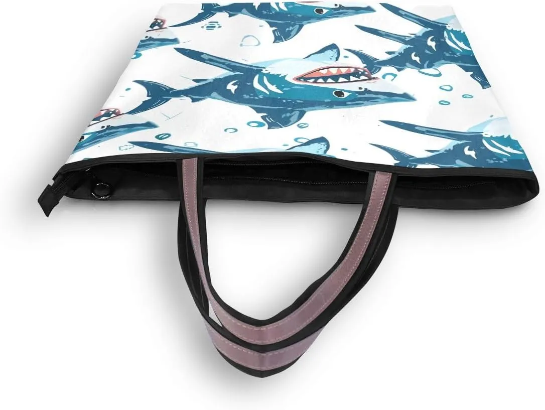 Angry Shark Blue Shoulder Bags Large Handle Ladies Handbag