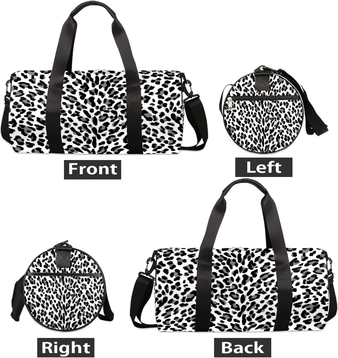 Animal Leopard Print White Gym Bag Small Gym Duffel Bags for Men Women Overnight Weekender Bags Lightweight Sport Duffle Bag Carry On Gymbag