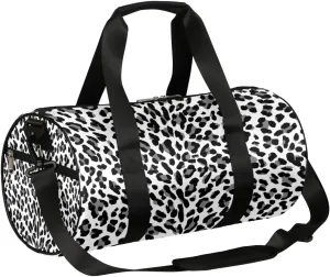 Animal Leopard Print White Gym Bag Small Gym Duffel Bags for Men Women Overnight Weekender Bags Lightweight Sport Duffle Bag Carry On Gymbag