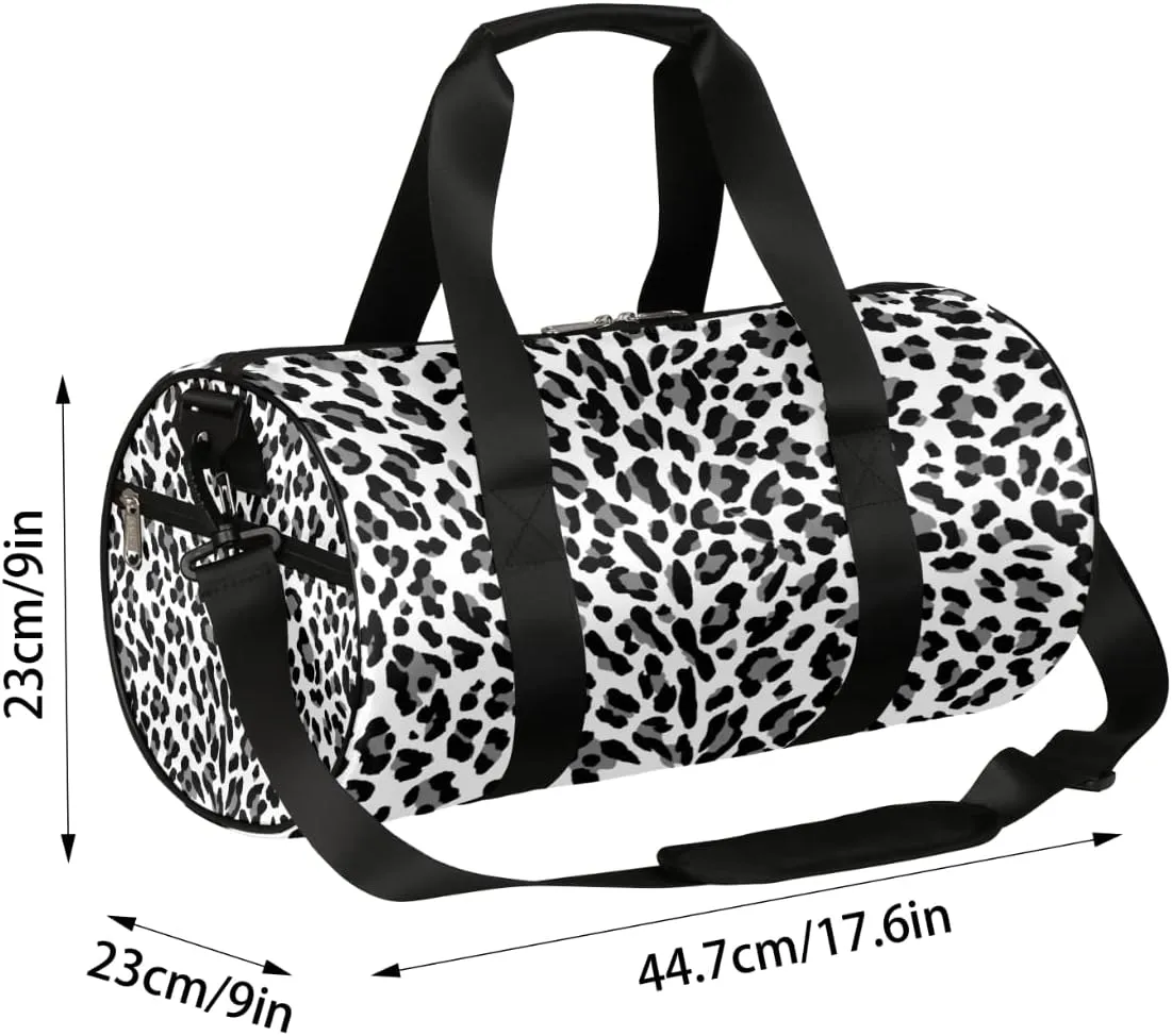 Animal Leopard Print White Gym Bag Small Gym Duffel Bags for Men Women Overnight Weekender Bags Lightweight Sport Duffle Bag Carry On Gymbag