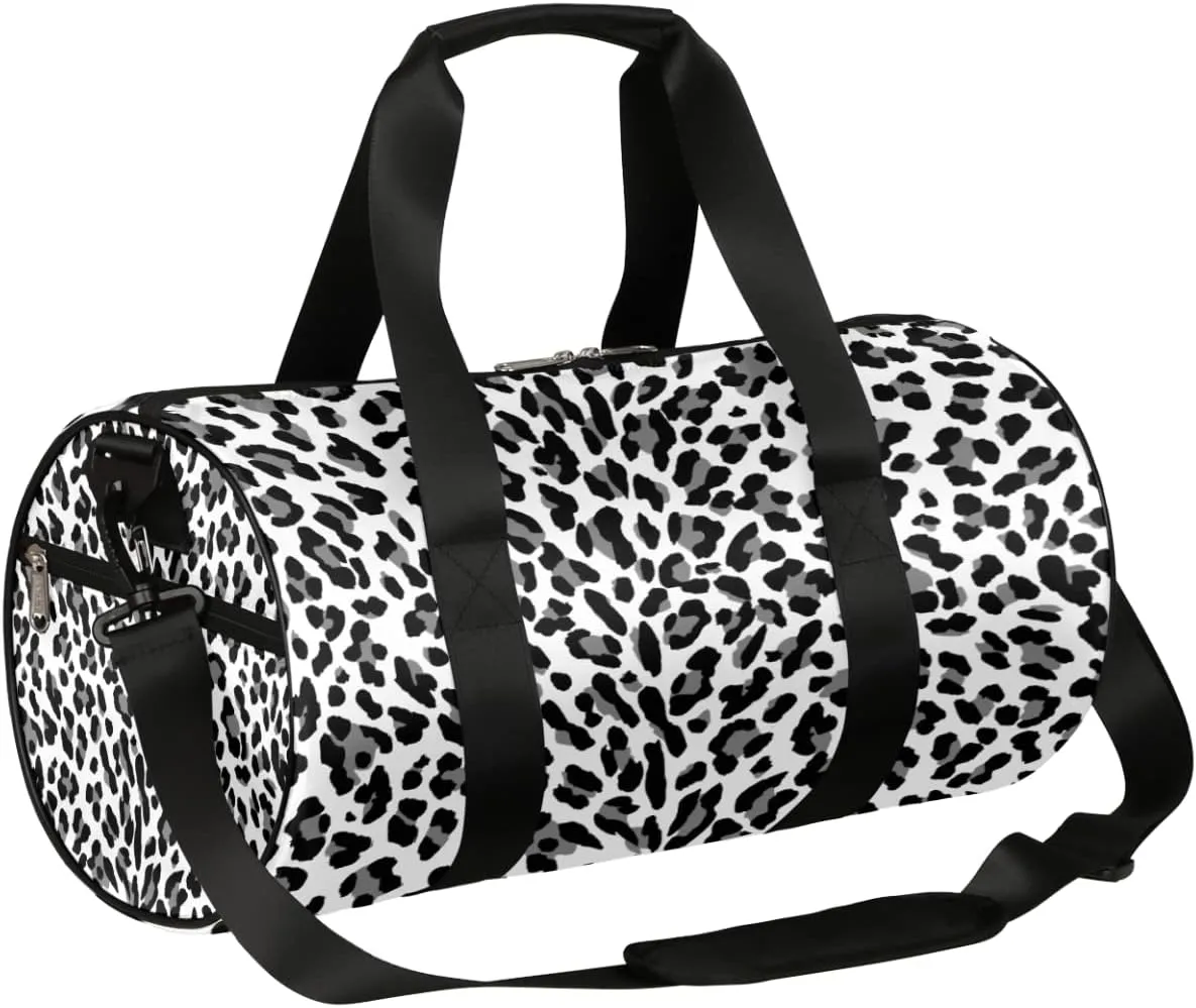 Animal Leopard Print White Gym Bag Small Gym Duffel Bags for Men Women Overnight Weekender Bags Lightweight Sport Duffle Bag Carry On Gymbag