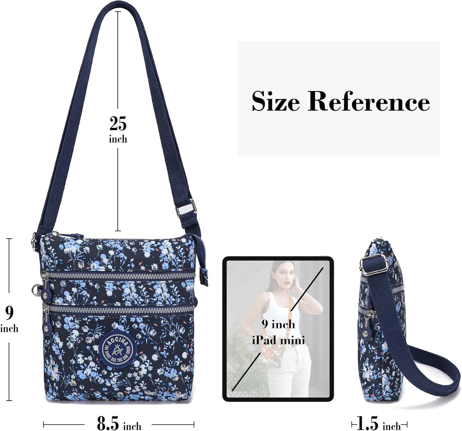 AOCINA Crossbody Purses for Women Lightweight Small Travel Bag Shoulder Purses and Handbags with Multi Zipper Pockets