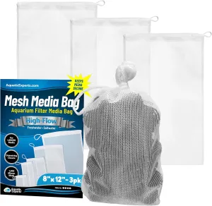 Aquatic Experts High Flow Filter Media Bag - Durable Filter Bags for Fish Tank, Secure Aquarium Media Bag with Drawstring, Media Bags for Aquarium and Pond, High Flow (White), 8” x 12" – 3 Pack