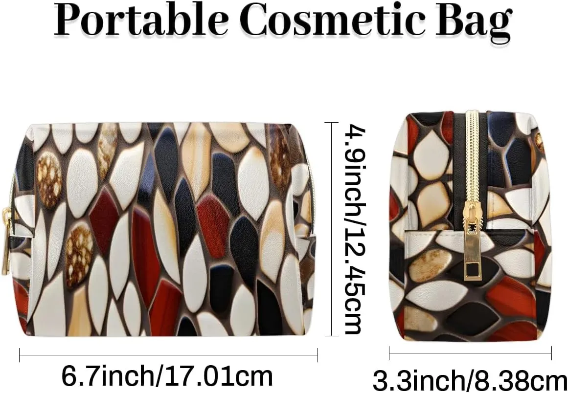 Art Radiant Prints Travel Makeup Bag for Women, PU Leather Waterproof Checkered Cosmetic Bags Large Make up Bag Zipper Pouch