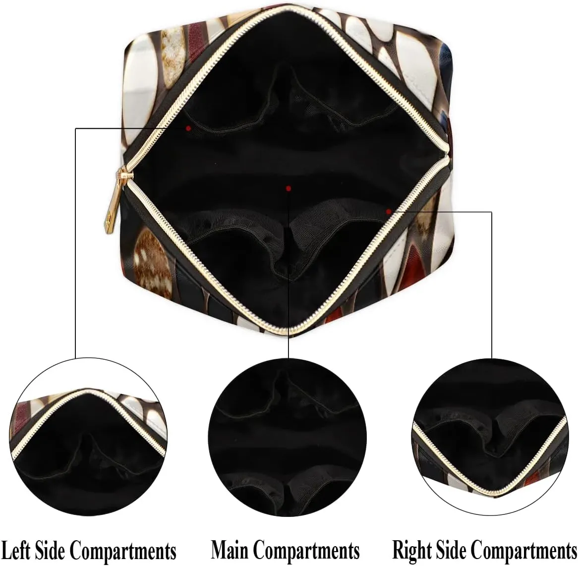 Art Radiant Prints Travel Makeup Bag for Women, PU Leather Waterproof Checkered Cosmetic Bags Large Make up Bag Zipper Pouch