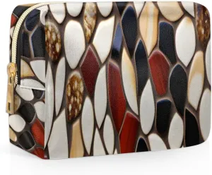 Art Radiant Prints Travel Makeup Bag for Women, PU Leather Waterproof Checkered Cosmetic Bags Large Make up Bag Zipper Pouch