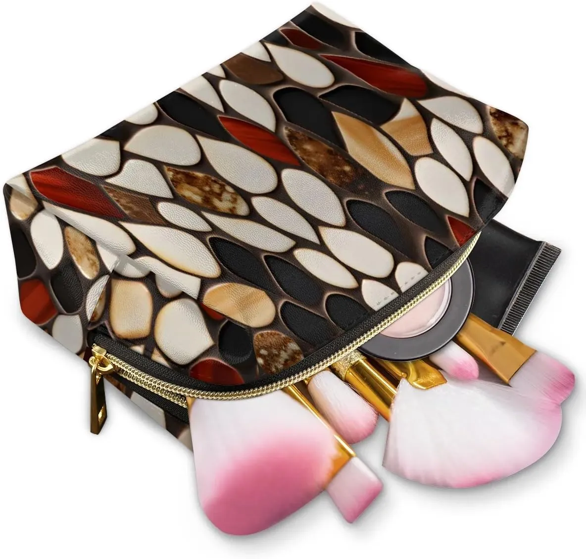 Art Radiant Prints Travel Makeup Bag for Women, PU Leather Waterproof Checkered Cosmetic Bags Large Make up Bag Zipper Pouch