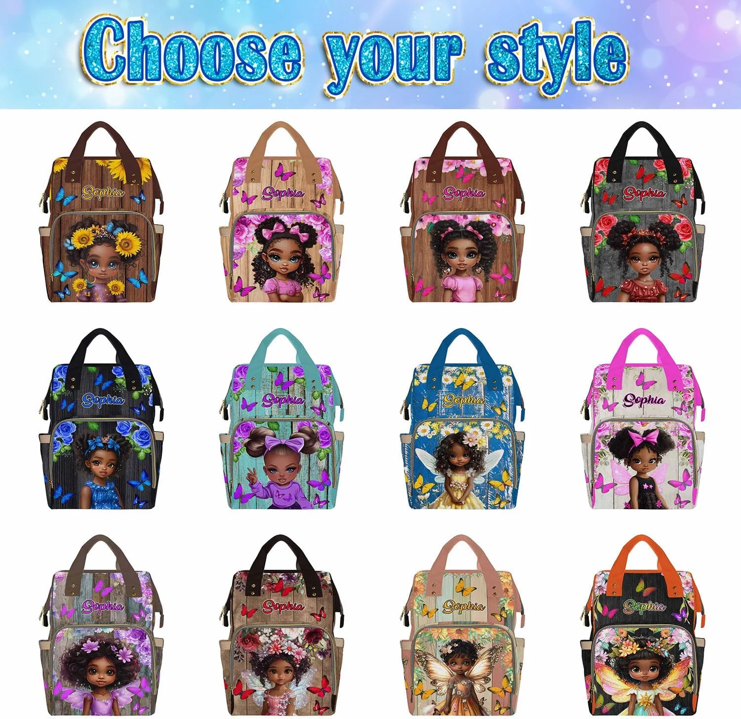 Artsadd Customized Diaper Bags Princess, Personalized Princess Backpack with Name for Men Women Custom Nursing Maternity Bags Shoulders Travel Bag Daypack