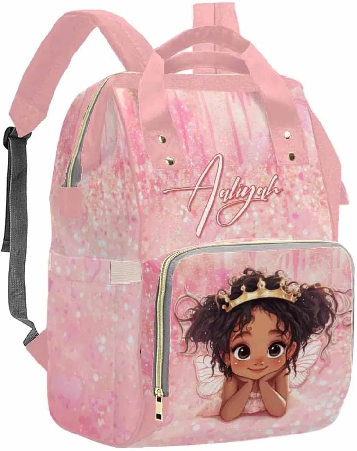 Artsadd Customized Large Capacity Diaper Bags, Custom Princess Diaper Backpack with Name Personalized Mommy Nursing Bags Casual Backpack for Women Custom Diaper Bag for Women Men