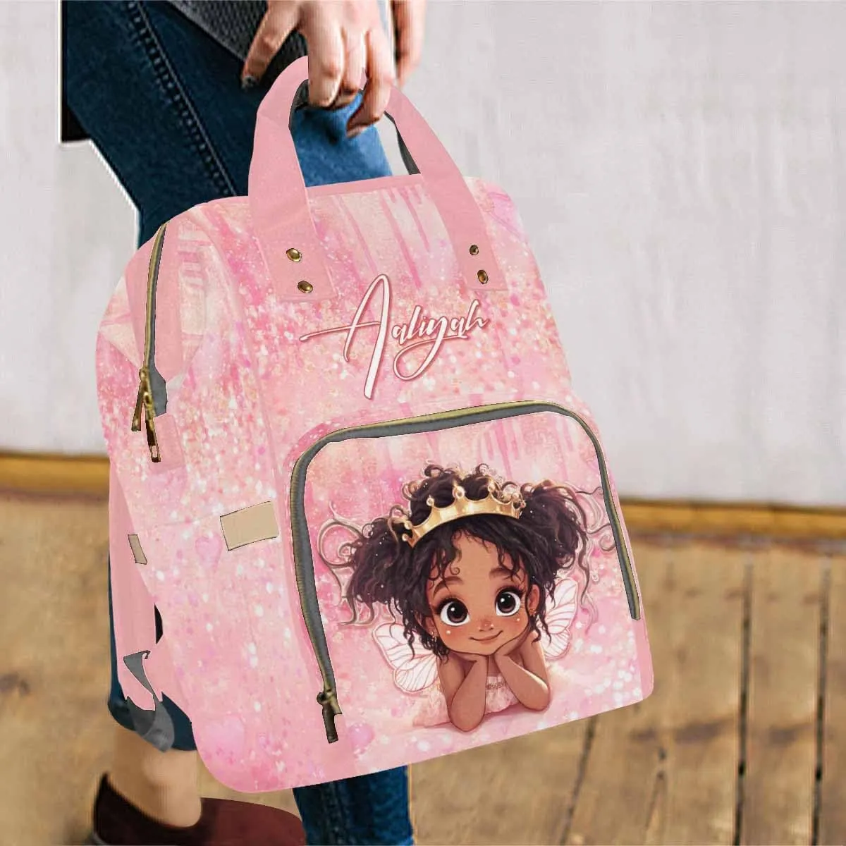 Artsadd Customized Large Capacity Diaper Bags, Custom Princess Diaper Backpack with Name Personalized Mommy Nursing Bags Casual Backpack for Women Custom Diaper Bag for Women Men