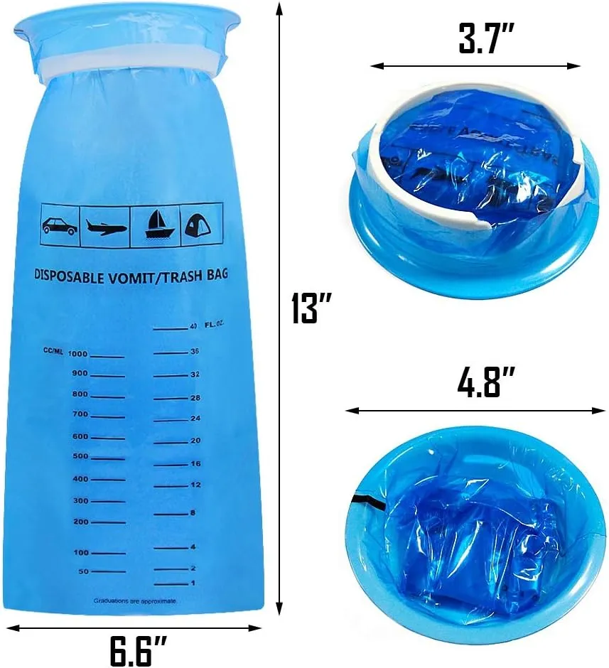 ATDAWN 50 Pack Emesis Bag, Disposable Vomit Bags, Aircraft & Car Sickness Bag, Nausea Bags for Travel Motion Sickness (Blue)