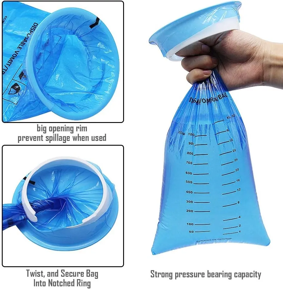 ATDAWN 50 Pack Emesis Bag, Disposable Vomit Bags, Aircraft & Car Sickness Bag, Nausea Bags for Travel Motion Sickness (Blue)