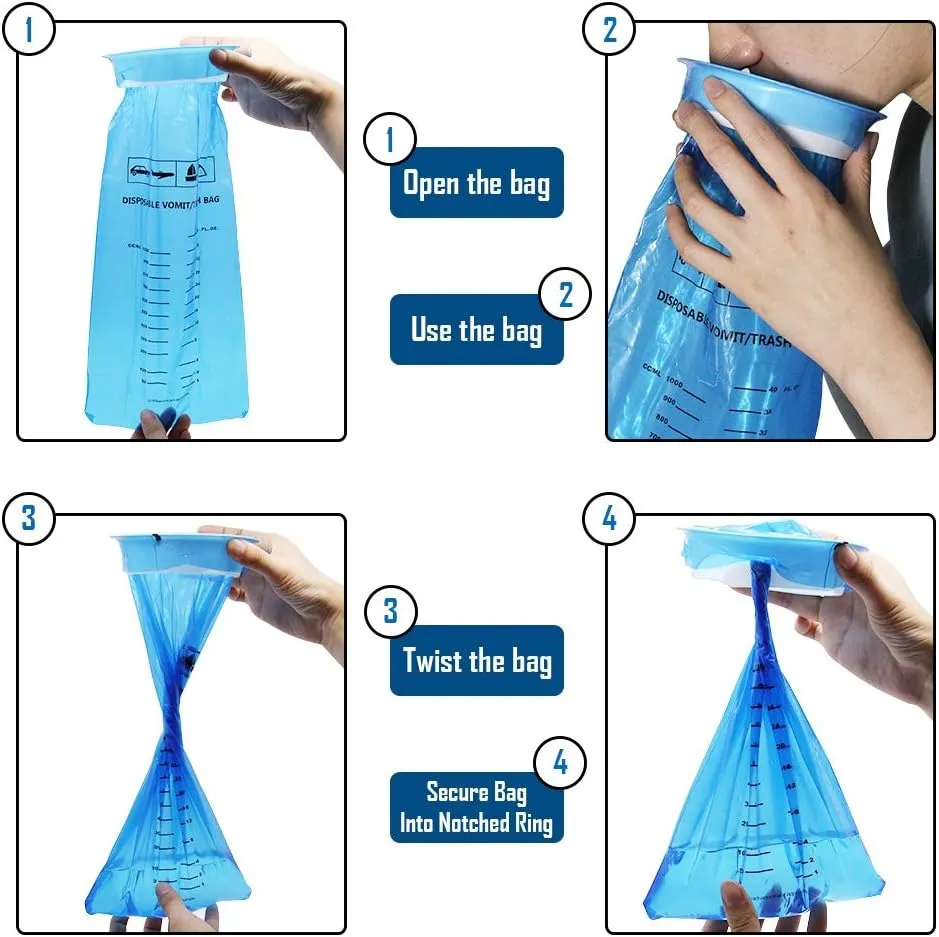 ATDAWN 50 Pack Emesis Bag, Disposable Vomit Bags, Aircraft & Car Sickness Bag, Nausea Bags for Travel Motion Sickness (Blue)