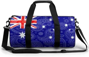 Australia Paisley Flag Cylindrical Gym Duffle Bag Foldable Weekender Bags Lightweight Travel Handbag