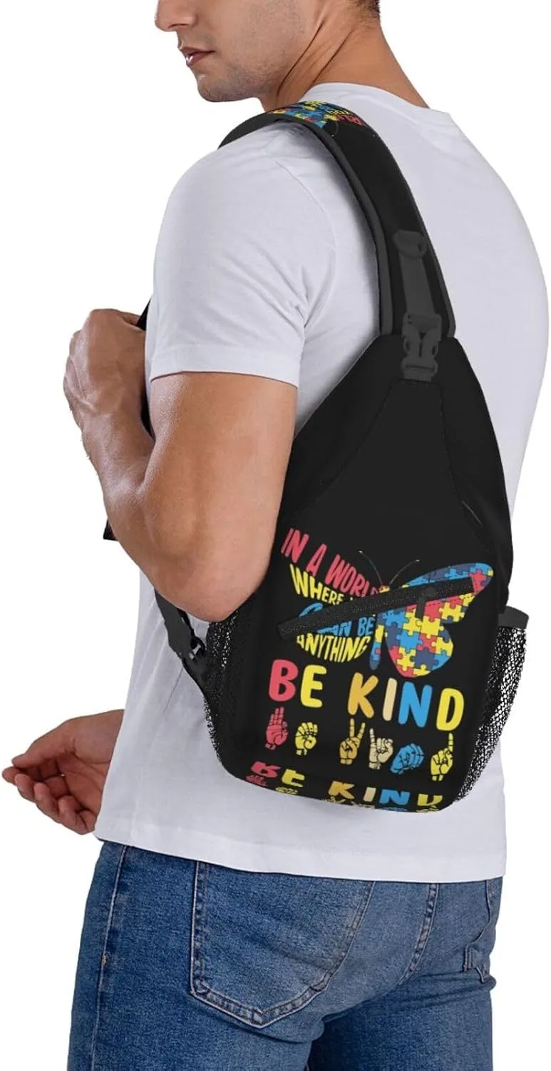 Autism Awareness Mom Crossbody Bag Adjustable Sling Bag Casual Chest Bags Travel Shoulder Backpack