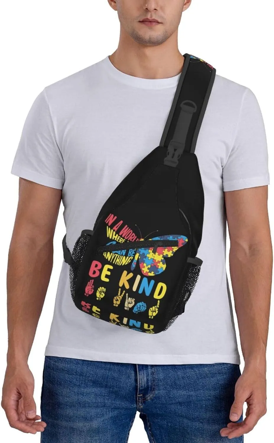 Autism Awareness Mom Crossbody Bag Adjustable Sling Bag Casual Chest Bags Travel Shoulder Backpack
