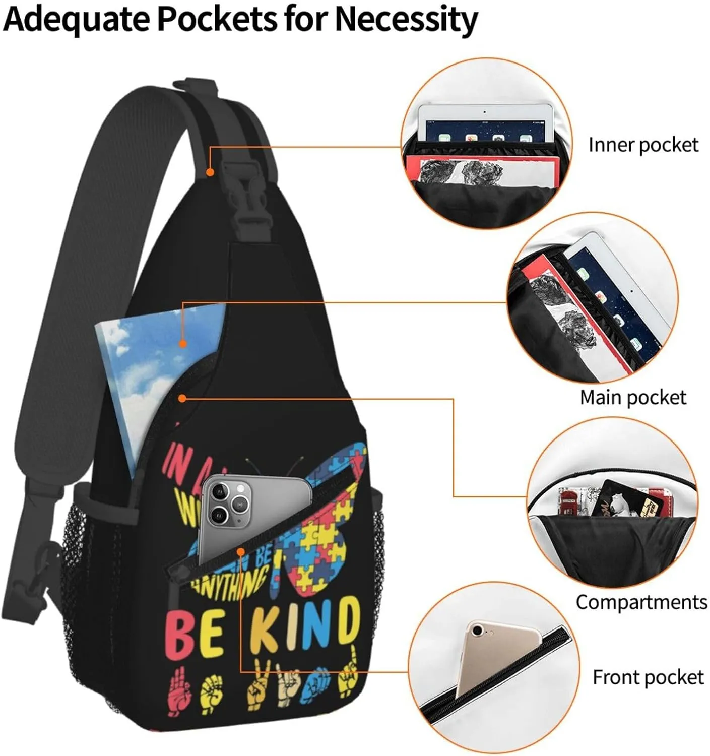 Autism Awareness Mom Crossbody Bag Adjustable Sling Bag Casual Chest Bags Travel Shoulder Backpack