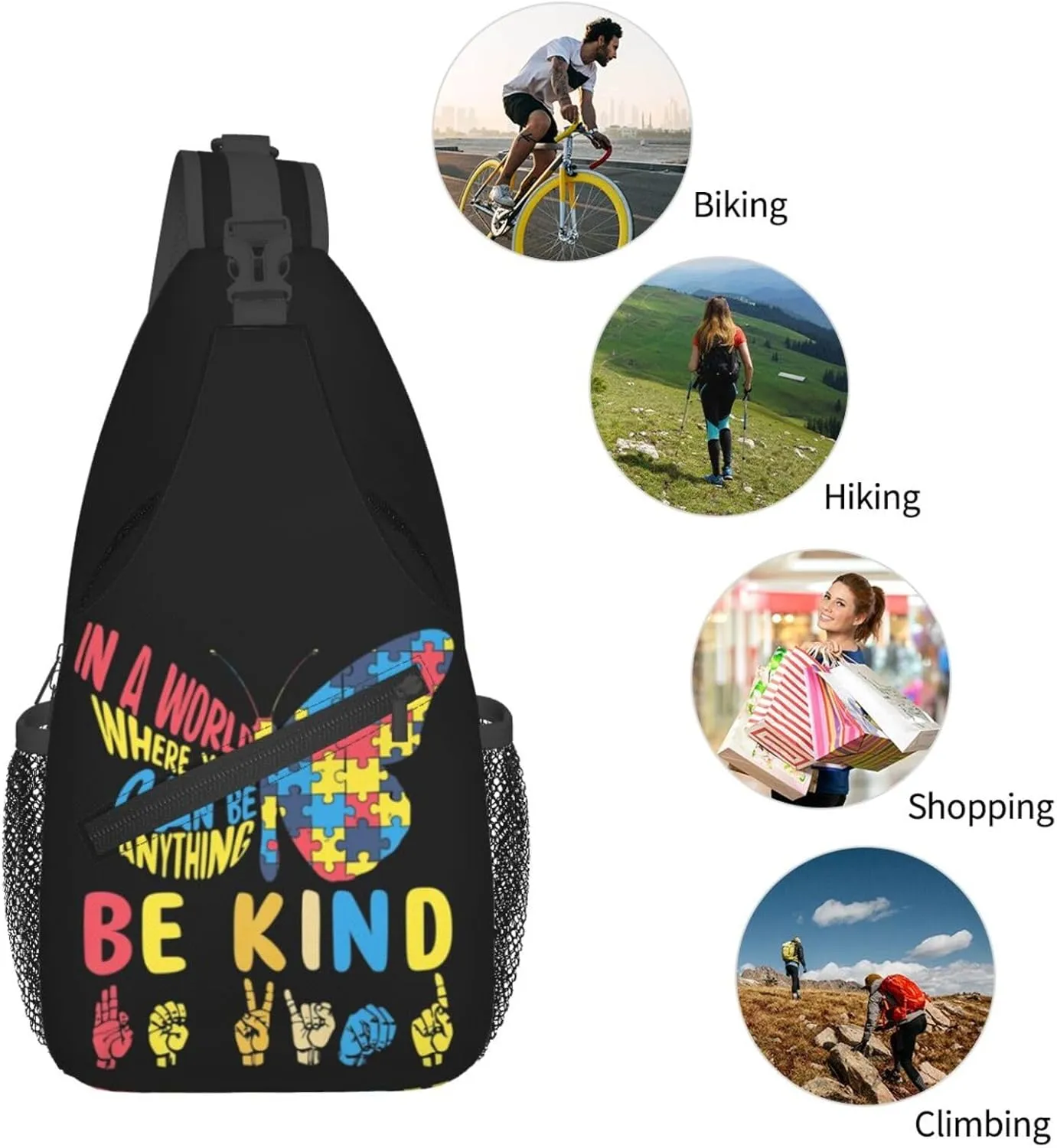 Autism Awareness Mom Crossbody Bag Adjustable Sling Bag Casual Chest Bags Travel Shoulder Backpack