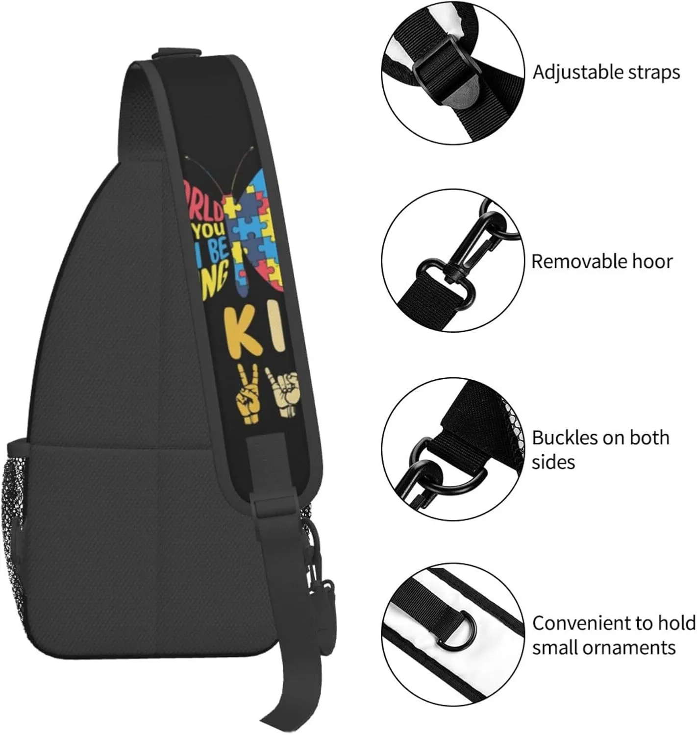 Autism Awareness Mom Crossbody Bag Adjustable Sling Bag Casual Chest Bags Travel Shoulder Backpack