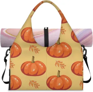 Autumn Pumpkins Gym Bag Yoga Mat Tote for Women with Shoes Compartment Lightweight Duffle Travel Carrier Wet Dry Storage Pockets Adjustable Pilates Mats Shoulder Bags for Sport Swim