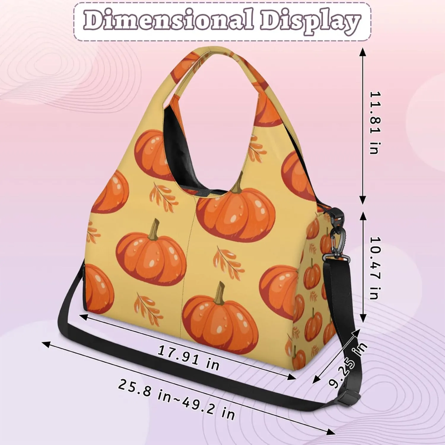 Autumn Pumpkins Gym Bag Yoga Mat Tote for Women with Shoes Compartment Lightweight Duffle Travel Carrier Wet Dry Storage Pockets Adjustable Pilates Mats Shoulder Bags for Sport Swim