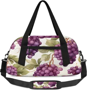 Autumn Purple Grapes Kids Duffel Bag Lightweight Waterproof Sports Gym Bag with Front Zipper Pocket Foldable Weekender Overnight Bag for School Practice Gymnastic Ballet