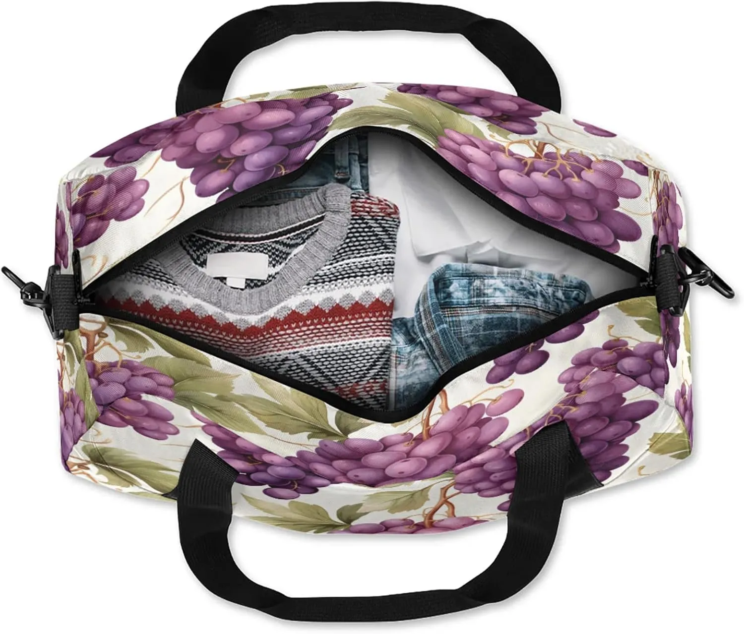 Autumn Purple Grapes Kids Duffel Bag Lightweight Waterproof Sports Gym Bag with Front Zipper Pocket Foldable Weekender Overnight Bag for School Practice Gymnastic Ballet