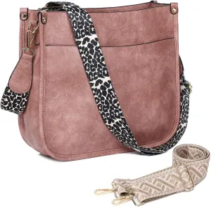AUYOCO Vegan Leather Crossbody Bags for Women, Crossbody Purse with Guitar Strap Zipped Pockets Handbag Shoulder Bag