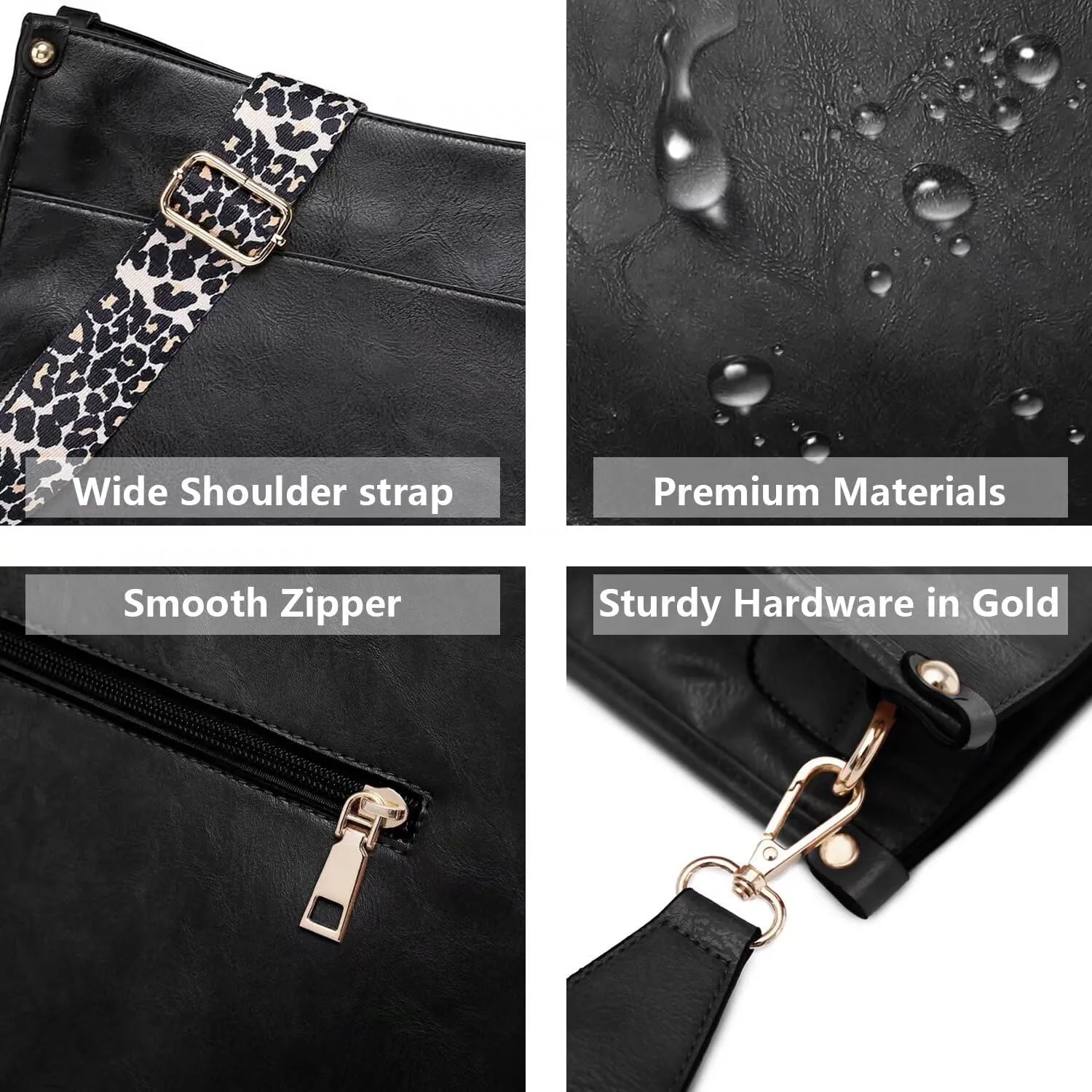 AUYOCO Vegan Leather Crossbody Bags for Women, Crossbody Purse with Guitar Strap Zipped Pockets Handbag Shoulder Bag