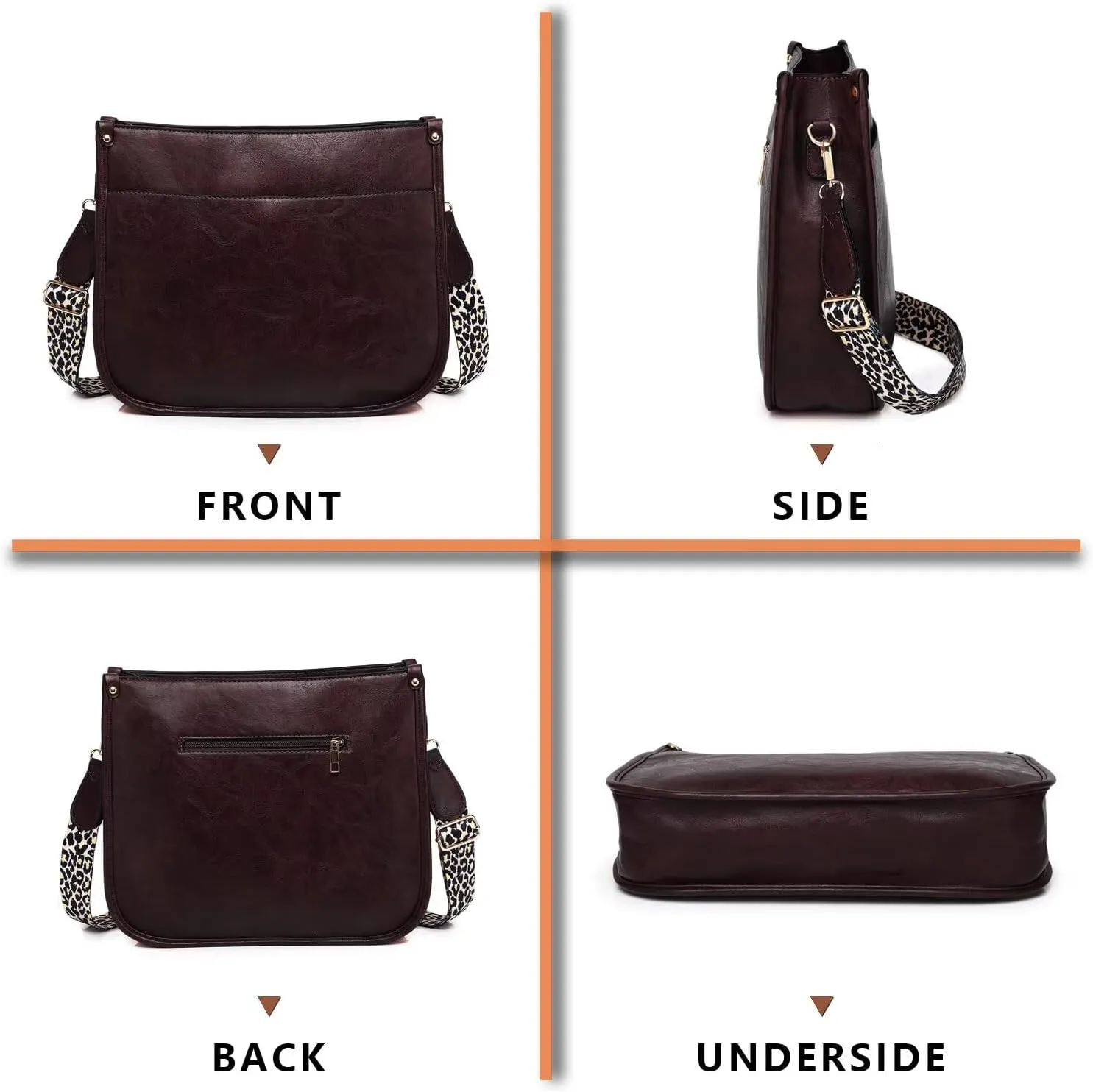 AUYOCO Vegan Leather Crossbody Bags for Women, Crossbody Purse with Guitar Strap Zipped Pockets Handbag Shoulder Bag