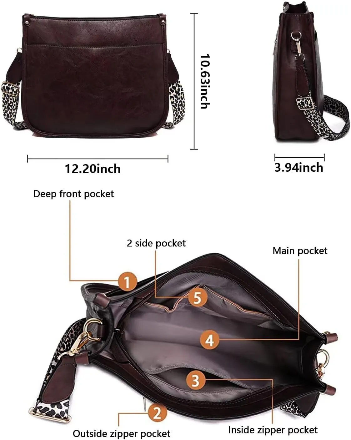 AUYOCO Vegan Leather Crossbody Bags for Women, Crossbody Purse with Guitar Strap Zipped Pockets Handbag Shoulder Bag