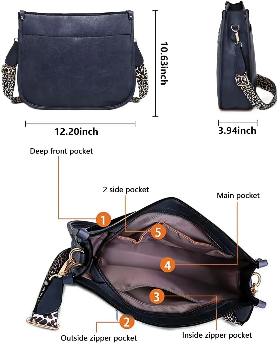 AUYOCO Vegan Leather Crossbody Bags for Women, Crossbody Purse with Guitar Strap Zipped Pockets Handbag Shoulder Bag