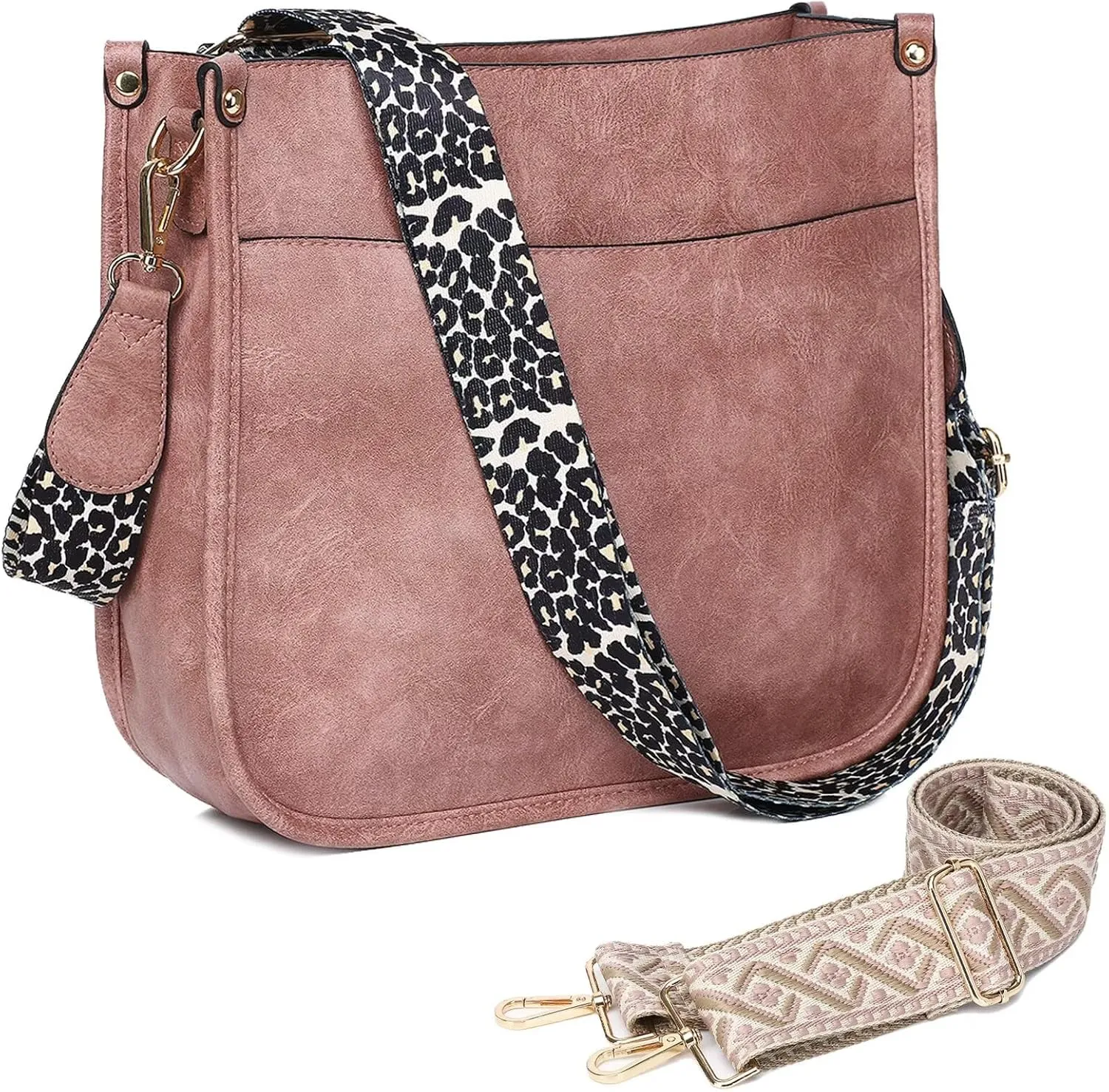 AUYOCO Vegan Leather Crossbody Bags for Women, Crossbody Purse with Guitar Strap Zipped Pockets Handbag Shoulder Bag