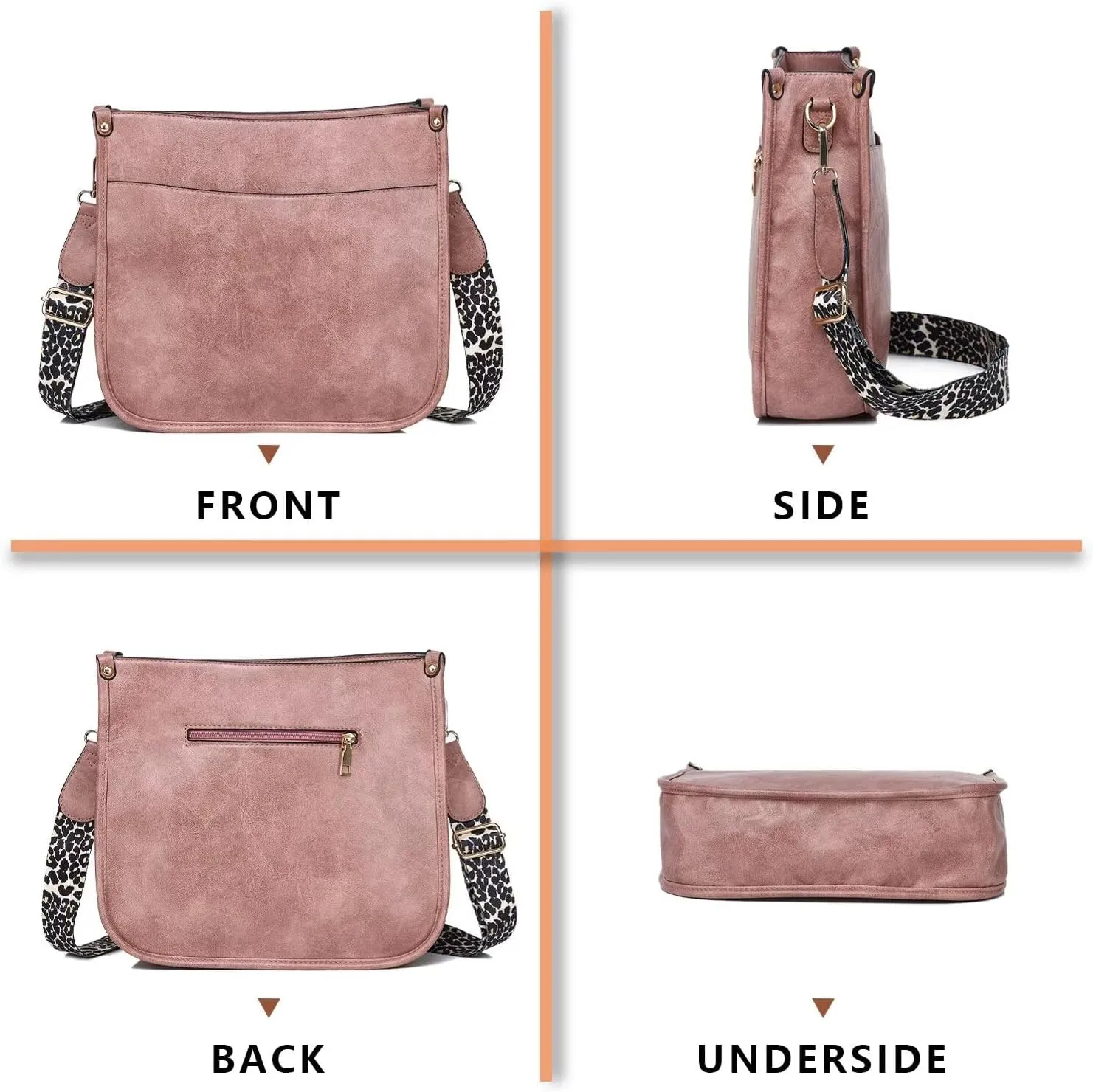 AUYOCO Vegan Leather Crossbody Bags for Women, Crossbody Purse with Guitar Strap Zipped Pockets Handbag Shoulder Bag