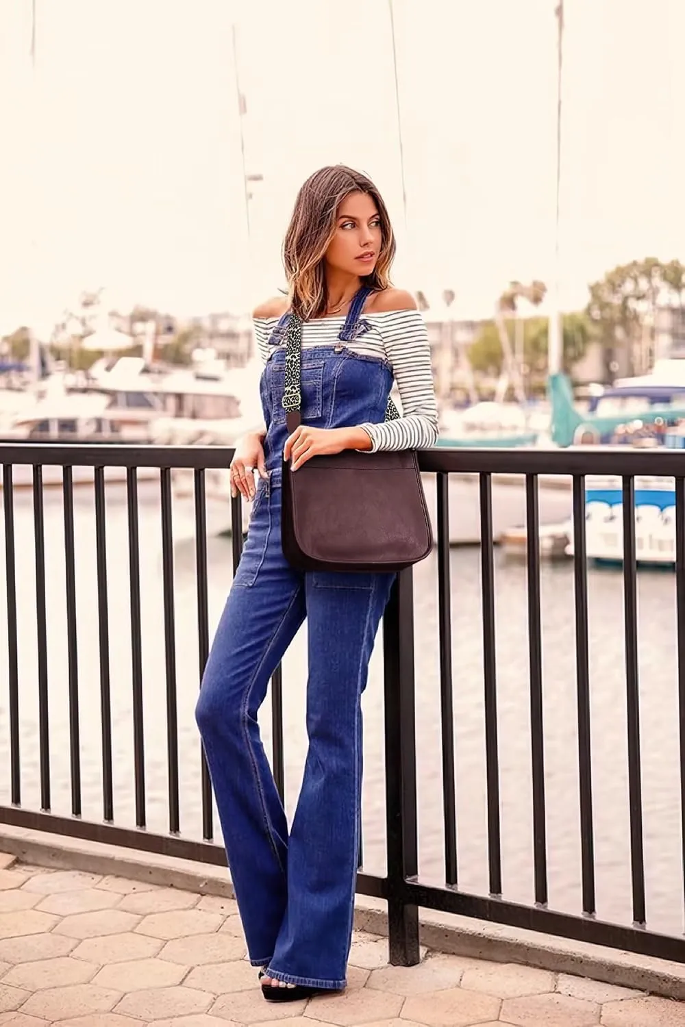 AUYOCO Vegan Leather Crossbody Bags for Women, Crossbody Purse with Guitar Strap Zipped Pockets Handbag Shoulder Bag