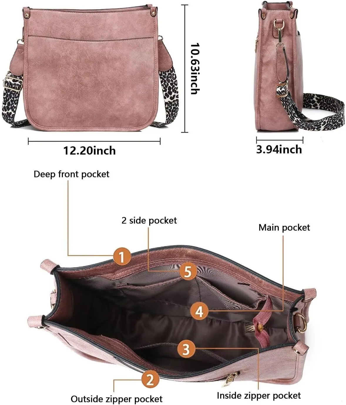 AUYOCO Vegan Leather Crossbody Bags for Women, Crossbody Purse with Guitar Strap Zipped Pockets Handbag Shoulder Bag