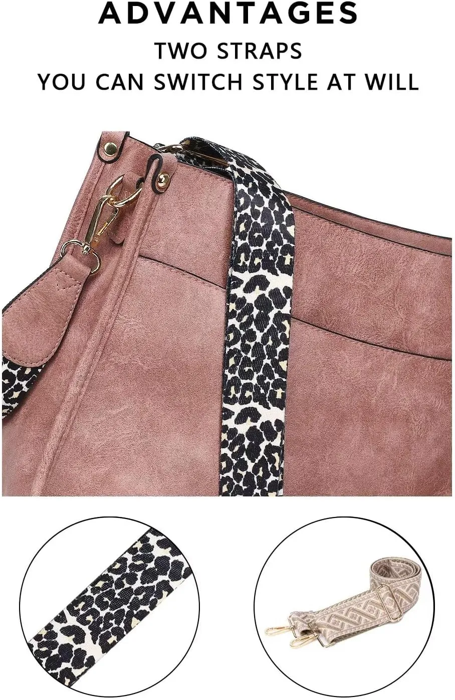 AUYOCO Vegan Leather Crossbody Bags for Women, Crossbody Purse with Guitar Strap Zipped Pockets Handbag Shoulder Bag