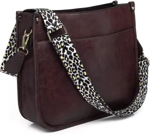 AUYOCO Vegan Leather Crossbody Bags for Women, Crossbody Purse with Guitar Strap Zipped Pockets Handbag Shoulder Bag