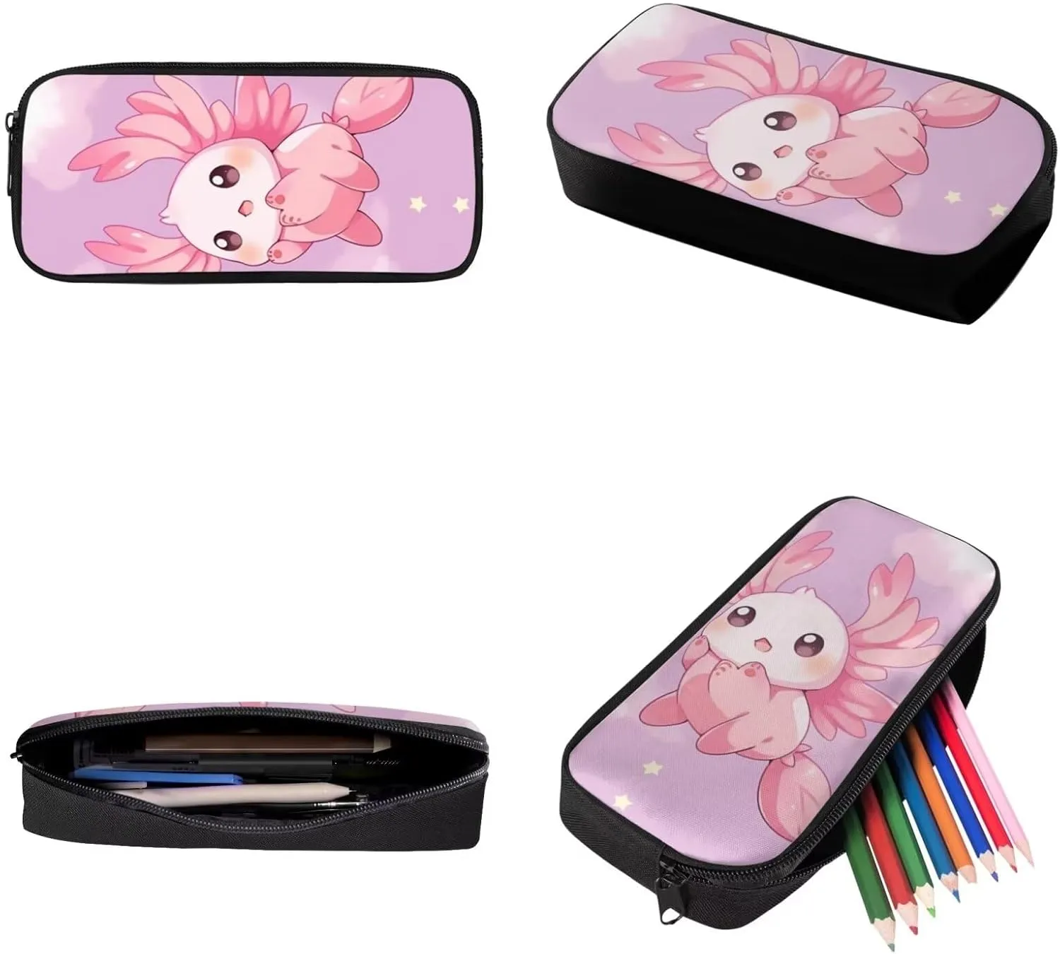 Axolotl School Bags for Girls Backpack Lunch Bag Set for Preschool/Kindergarten/Primary/Elementary Student Bookbag Schoolbag Kids Lunchbox Pencil Case