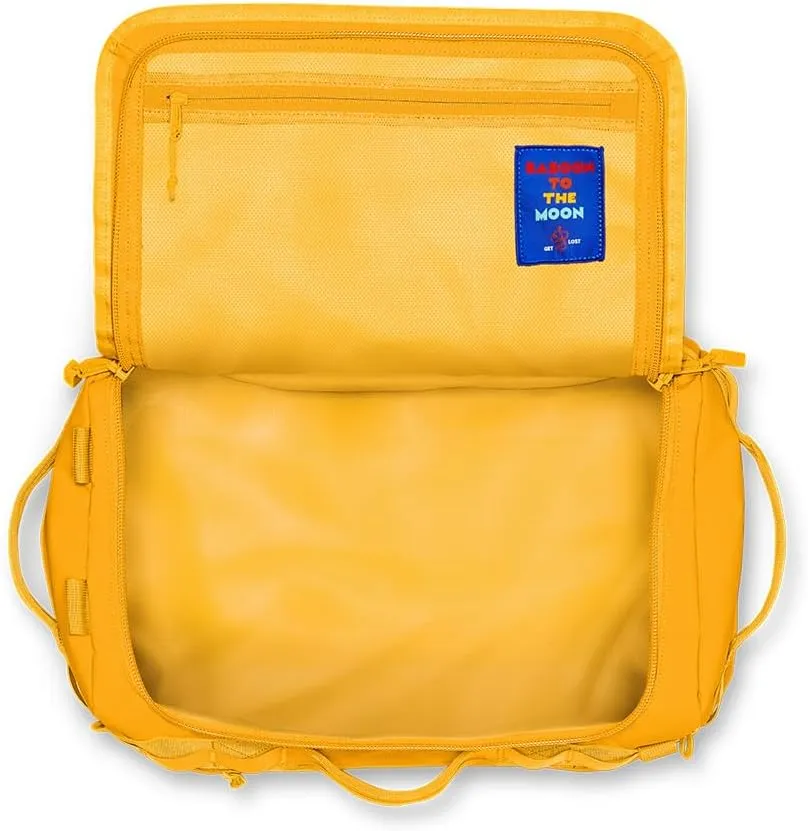 Baboon to the Moon Mini Duffle Bag – Small Gym Bag, Travel Duffel Bags for Women and Men, Duffle Bag for Travel, Backpack, Overnight Bag (Yellow)