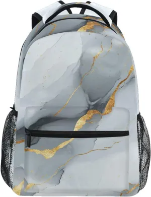 Backpacks for Teacher Nurse Waterproof School Bag with Chest Strap Gift Men & Women Marble White Gray