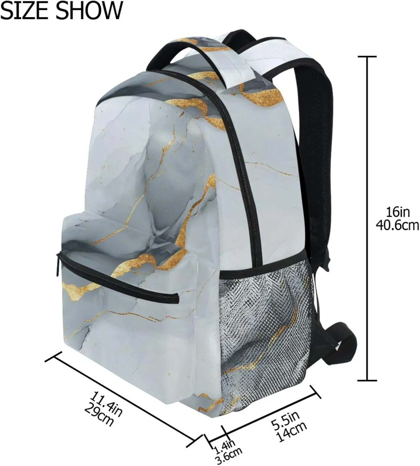 Backpacks for Teacher Nurse Waterproof School Bag with Chest Strap Gift Men & Women Marble White Gray